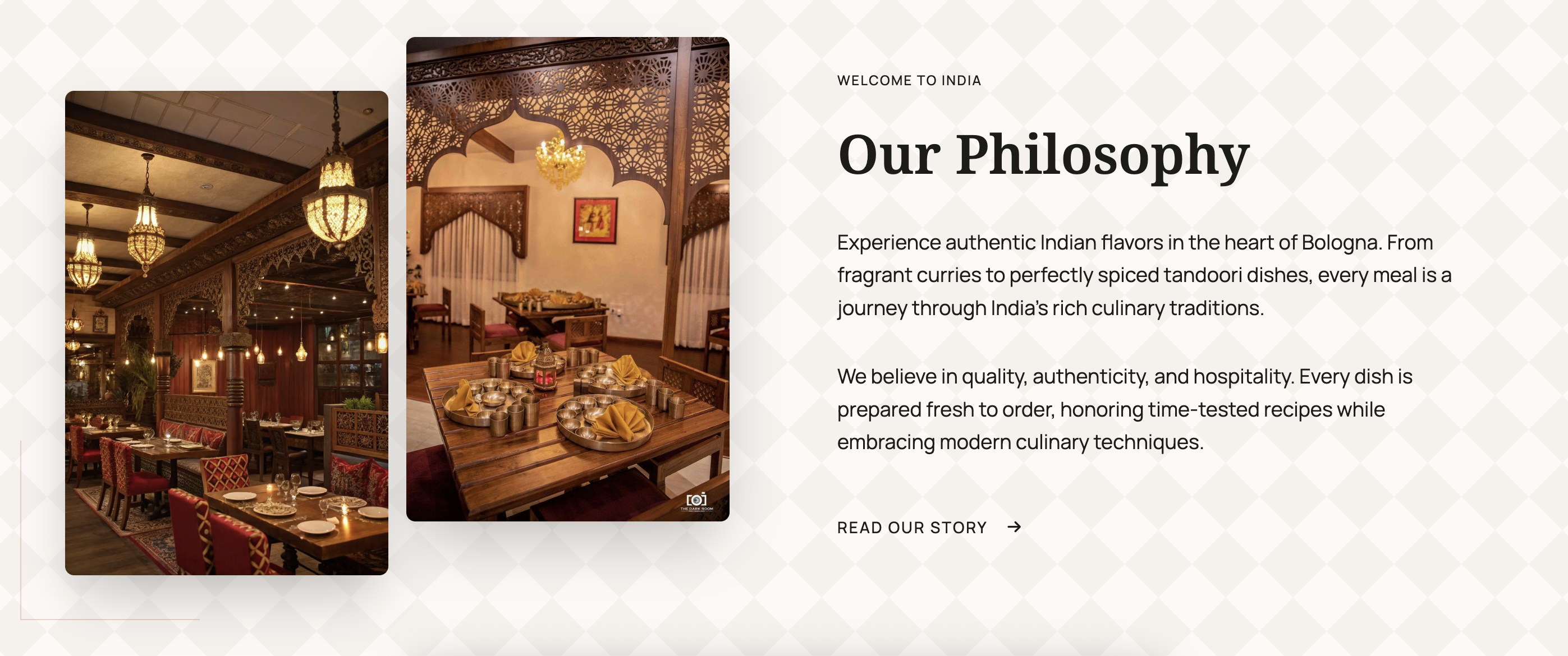 India Ristorante interior and philosophy section