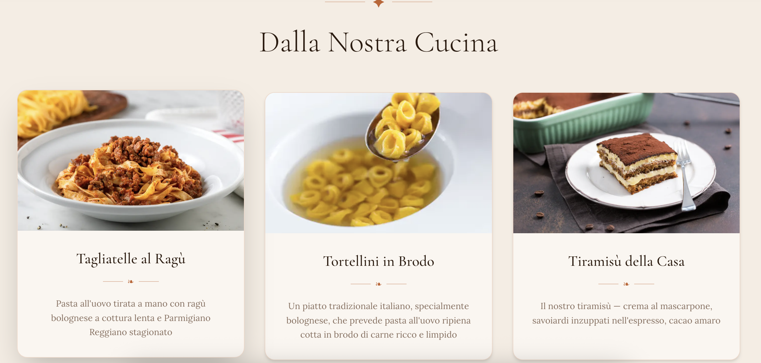 Italian trattoria featured dishes